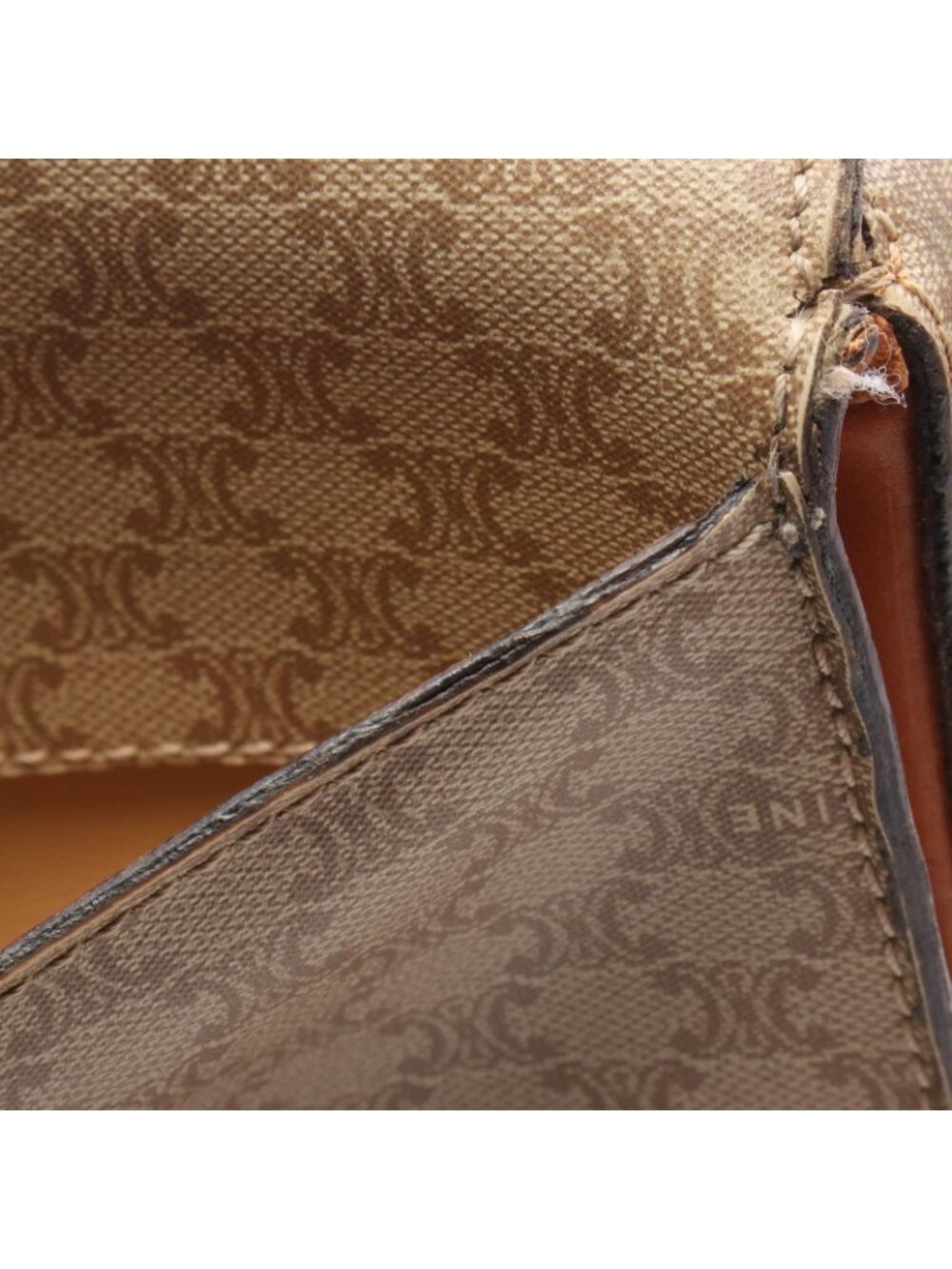 Celine Shoulder Bag Macadam Beige Brown Canvas Leather - Picture 12 of 15